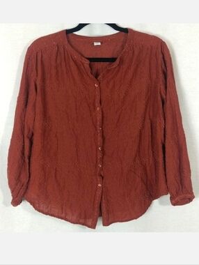 Old Navy Rust Button-Front Textured Blouse Size Large